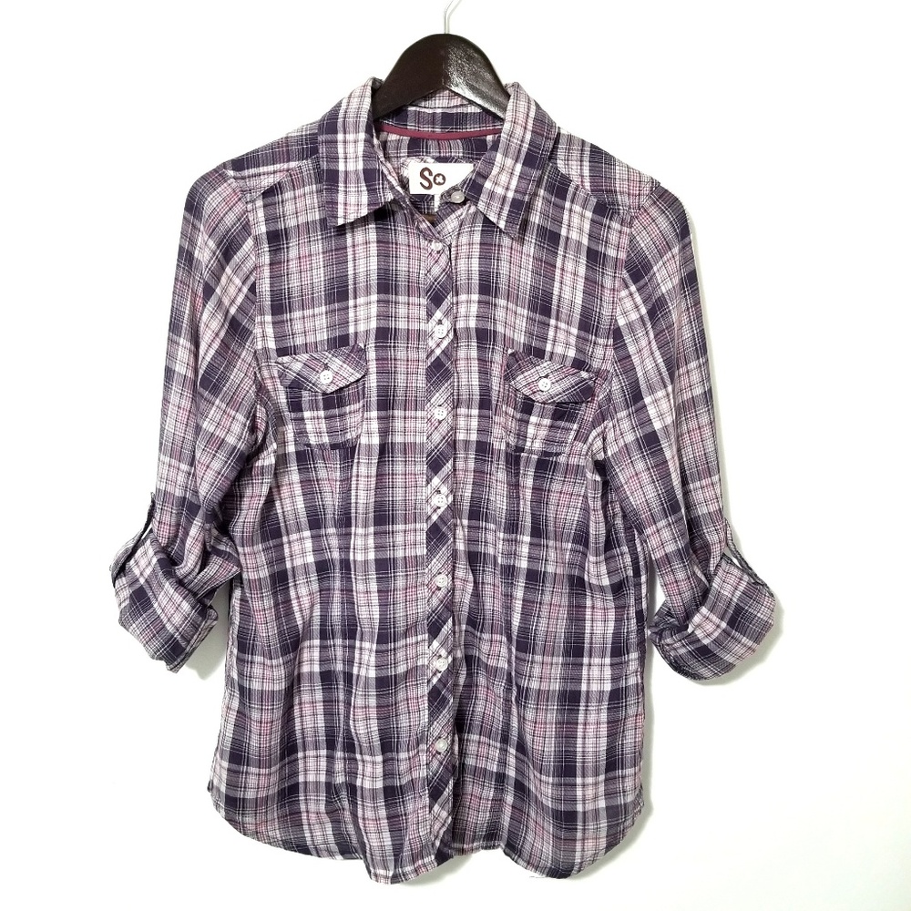 SO Pink & Purple Plaid Button Down